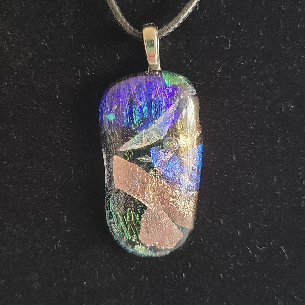 Multicolor Dichroic Glass Pendant Necklace - Picture 5 of 6